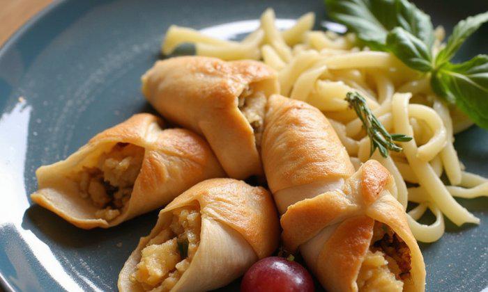 COMBIONLINE - Chicken involtini with sauerkraut and pumpernickel filling | mushroom pasta | confit g